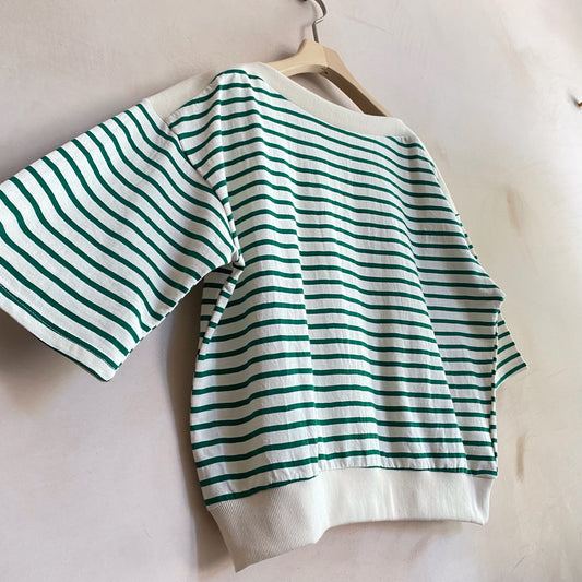 Quoter sleeve Stripe top -Green-