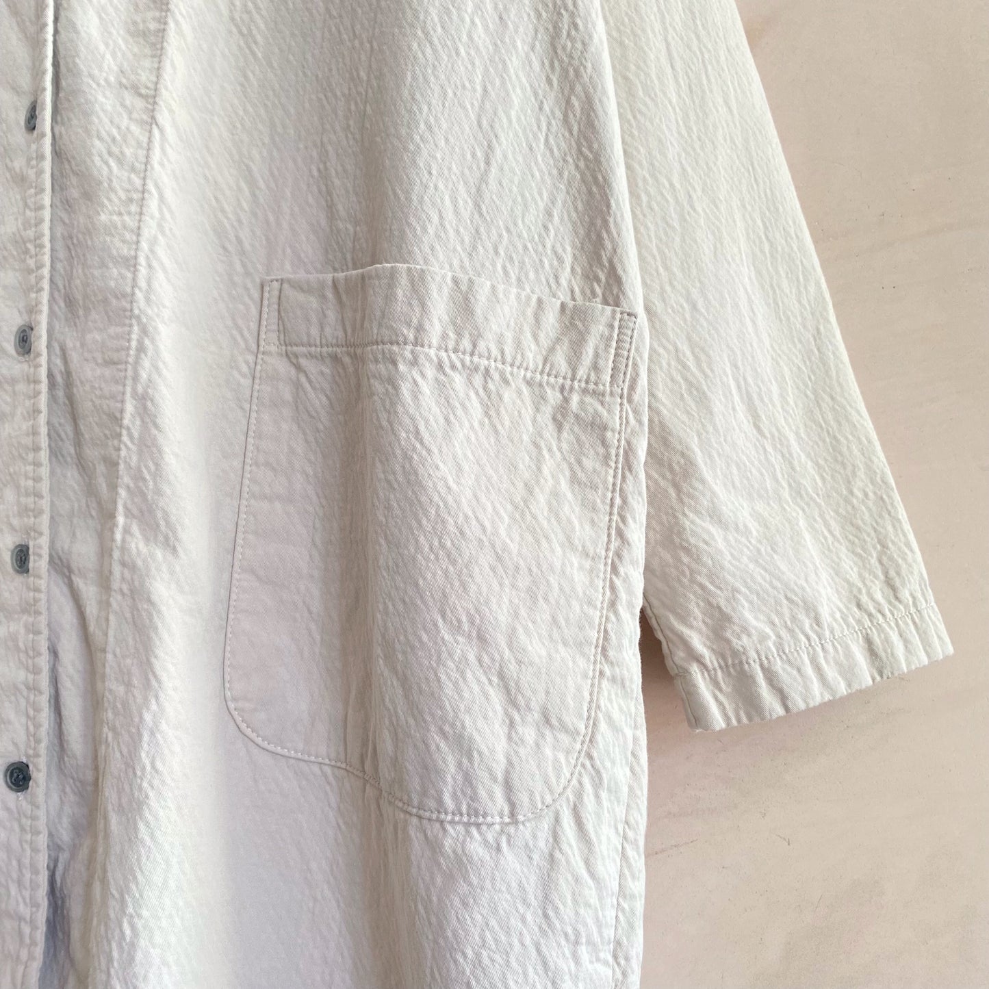 Textured cotton Long coat -Beige-
