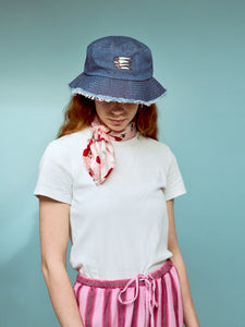 Denim bucket hat with sardine embroidery