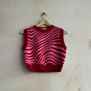 Zebra knit Crop Vest -Pink-