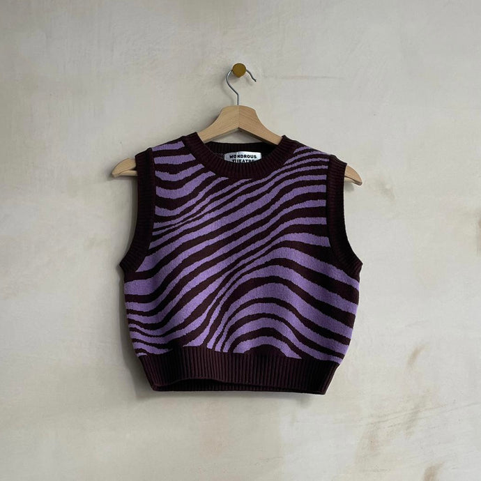 Zebra knit Crop Vest -Moca-