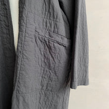 Textured cotton open long coat -Grey-