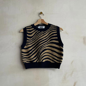 Zebra knit Crop Vest -Blue-