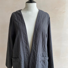 Textured cotton open long coat -Grey-