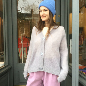 Mohair cardigan  with wooden button -Light Purple-
