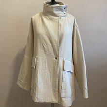 High neck kimono textured cotton Jackets -Ivory-