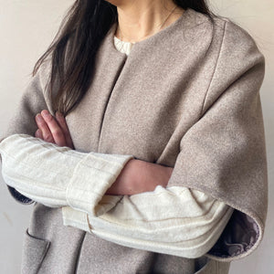Stractured half sleeve long open coat -Beige-