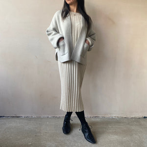 Wool Open knit cardigan -Light Grey-