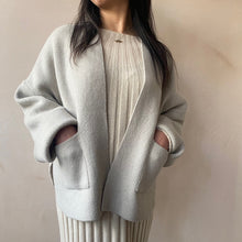 Wool Open knit cardigan -Light Grey-