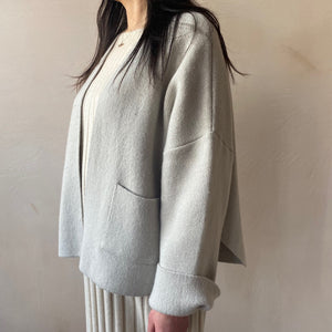 Wool Open knit cardigan -Light Grey-