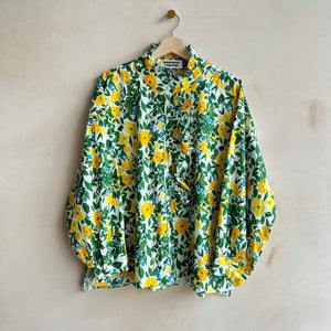 Cotton stand neck Flower colour shirts -Yellow-