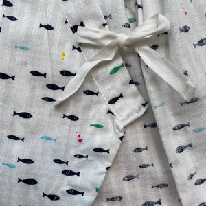 Kimono style baby wraparound bodysuit -fish white-