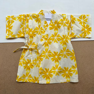 Japanese Jinbei Top and Shorts Set -Flower dye Yellow-