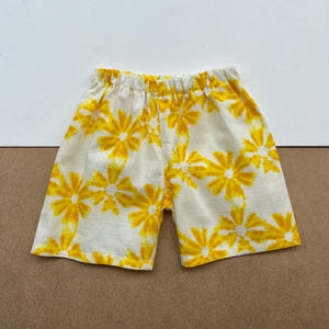 Japanese Jinbei Top and Shorts Set -Flower dye Yellow-