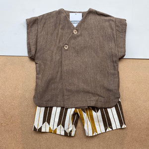 Japanese Jinbei Top and Shorts Set -Bow pattern Brown-