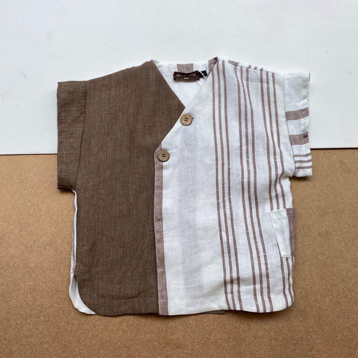 Zen Shirt Linen -Two-Tone Brown & Stripe-