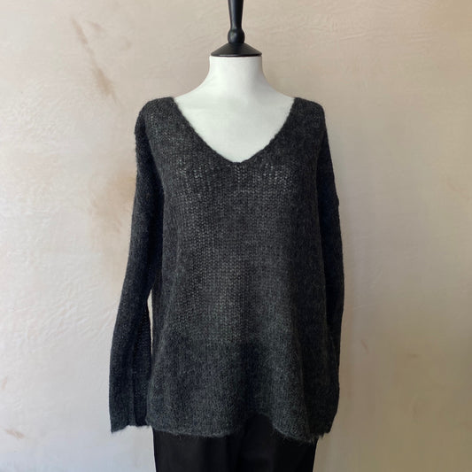 Milenia Loom V-neck Alpaca Jumper -Anthracite grey-