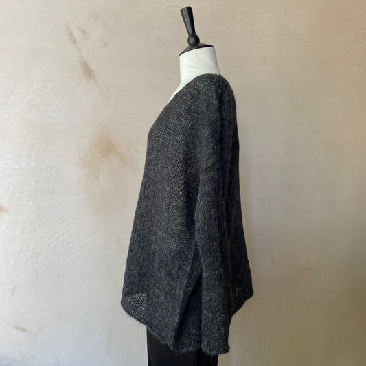 Milenia Loom V-neck Alpaca Jumper -Anthracite grey-