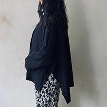 High neck kimono textured cotton Jackets -Black-