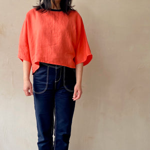 Irish Linen Cropped top -Turquoise-
