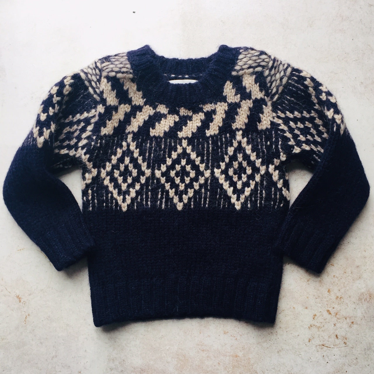 Alpaca Softshell chunky jacquard crewneck knit  -Navy/Camel-, Children clothes, aymara, WondrousTheatre,
