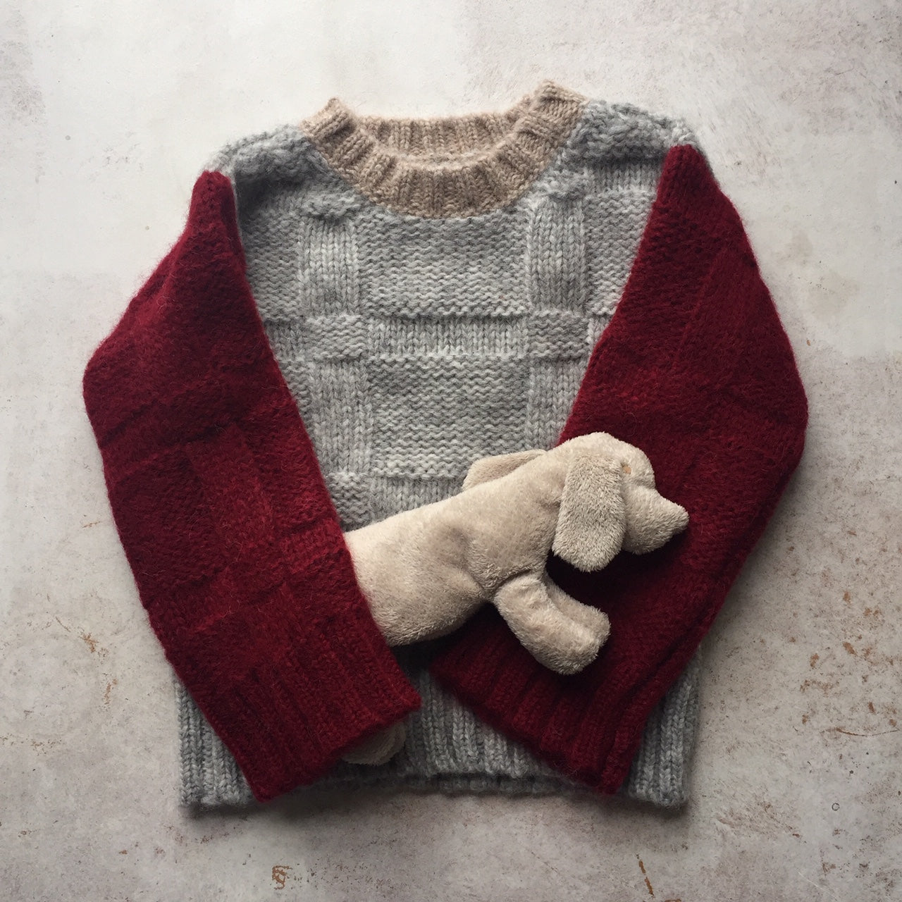 Alpaca Piper chunky colour block crewneck-Grey/Wine/Camel-, Children clothes, aymara, WondrousTheatre,