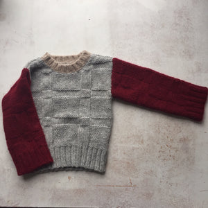 Alpaca Piper chunky colour block crewneck-Grey/Wine/Camel-, Children clothes, aymara, WondrousTheatre,