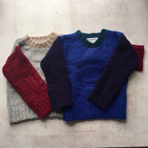 Alpaca Piper chunky colour block crewneck-Grey/Wine/Camel-, Children clothes, aymara, WondrousTheatre,