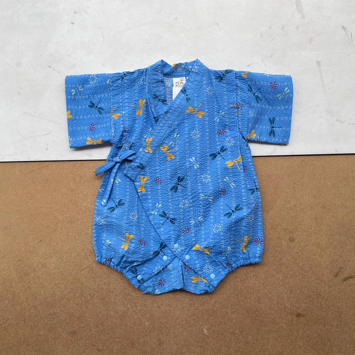 Kimono style baby wraparound bodysuit -Dragon fly Blue-