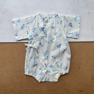 Kimono style baby wraparound bodysuit -Dragon fly White/Blue-