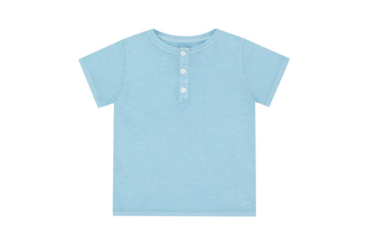 Vild SS HENLEY T-SHIRT ORG COTTON JERSEY -NATURAL ICE BLUE, MINERAL DYE-