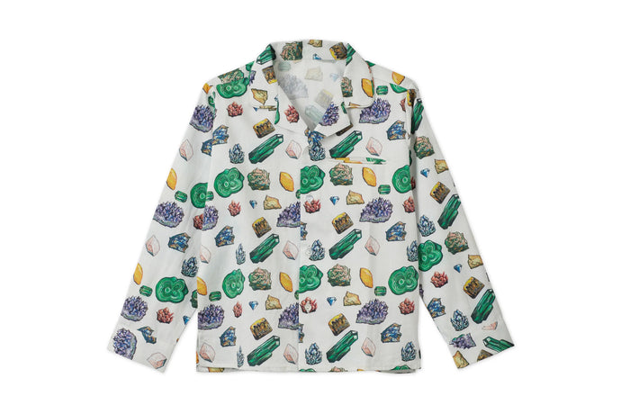 VILD ORGANIC COTTON WOVEN EARTH ROCKS PRINT LS COLLARED SHIRT